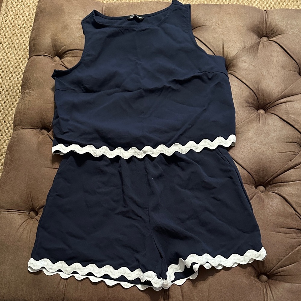 Navy Blue Women's Shorts with White Trim